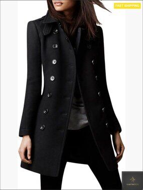 Women's Wool Blend Pea Coat Double Breasted Elegant Winter Trench Style